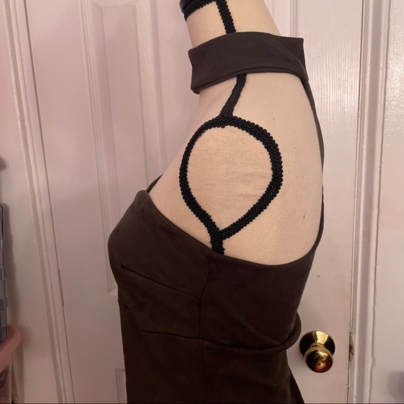 Strapless with Neck Detail Olive Gray Dress - Picture 2 of 4